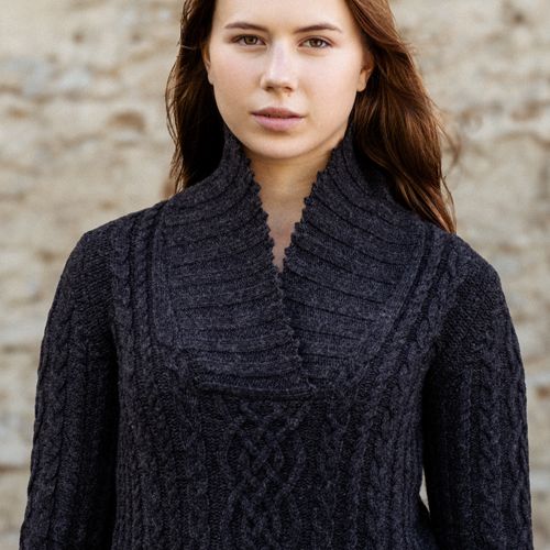 MITHIO women´s merinowool shawl collar sweater KALA MARI Bi Black