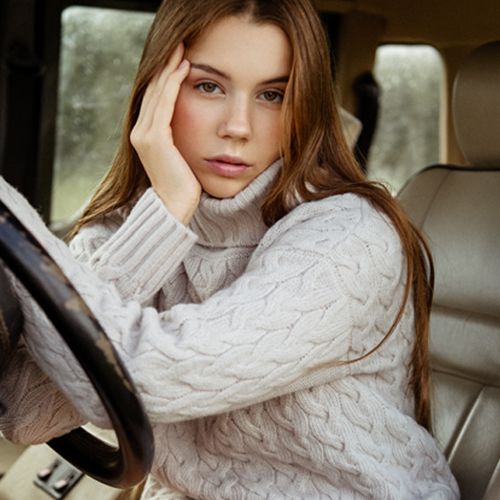 MITHIO women´s merinowool big cable sweater MARELLE Light Grey