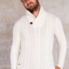Kampsun KALA JYRI WH,aran, kampsun, kootud kampsun, meeste kampsun, palmikutega kampsun, sallkraega kampsun, sweater, villane kampsun, villane meeste kamspun, cable knit sweater, jumper, knitted sweater, men´s sweater, men´s woollen sweater, shawl collar sweater, sweater, wool sweater