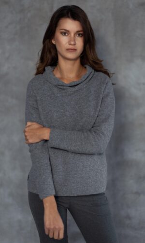MITHIO Lambswool women´s loose collar sweater Loona grey melange