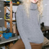 Lambswool big cable knit women´s sweater Sohvi grey