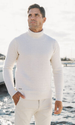MITHIO men´s high collar sweater JAAN White