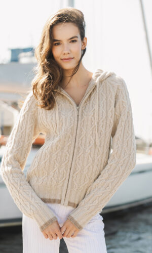 MITHIO women´s lambswool long zipper cardigan KAP MANN Light Beige