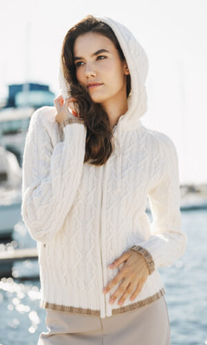 MITHIO women´s lambswool long zipper cardigan KAP MANN Off White
