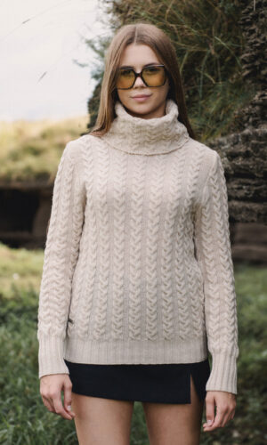 MITHIO AGNES women´s merinowool hight neck cable knit sweater creme