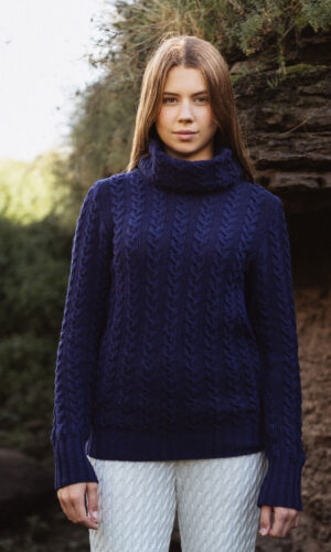 MITHIO AGNES women´s merinowool hight neck cable knit sweater
