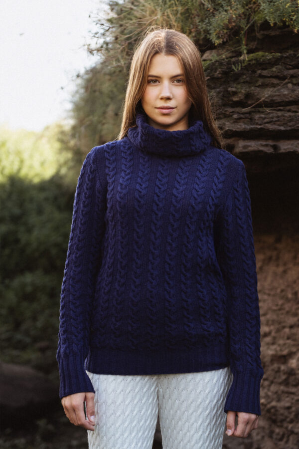 MITHIO AGNES women´s merinowool hight neck cable knit sweater