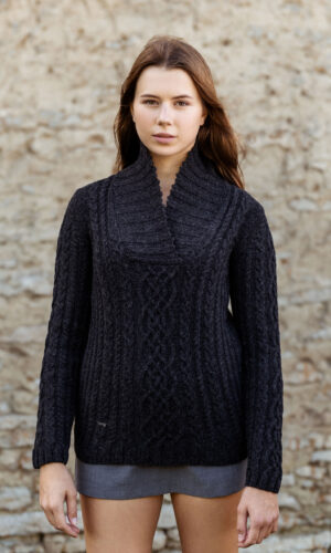 MITHIO women´s merinowool shawl collar sweater KALA MARI Bi Black