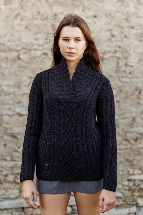 MITHIO women´s merinowool shawl collar sweater KALA MARI Bi Black