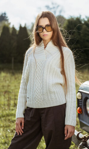 MITHIO women´s merinowool shawl collar sweater KALA MARI Off White