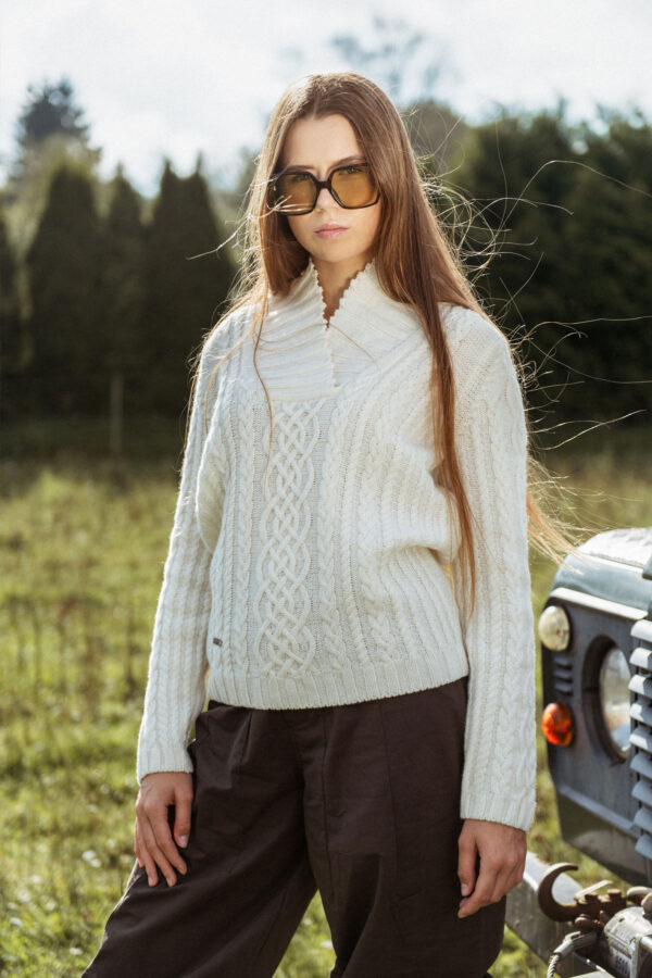 MITHIO women´s merinowool shawl collar sweater KALA MARI Off White