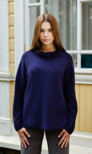 MITHIO women´s merinowool wide collar sweater LOONA Dark Lilac