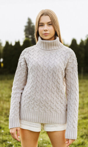 MITHIO women´s merinowool big cable sweater MARELLE Light Grey
