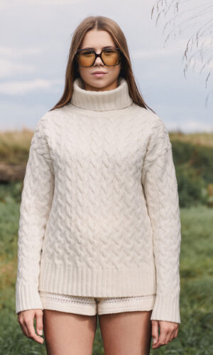 MITHIO women´s merinowool big cable sweater MARELLE Off White